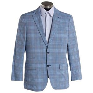 NEW Steve Harvey Mens Samson Plaid Sport Coat Light Blue 44L
